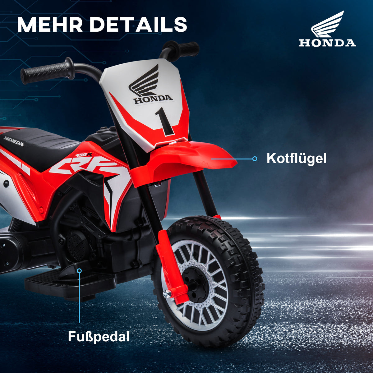 HOMCOM Elektro Kindermotorrad Honda, 3 km/h, Soundeffekte, für 18-36 Monate, Rot