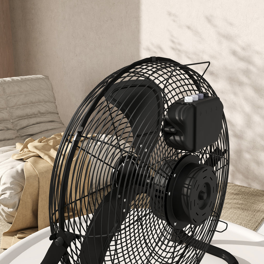 HOMCOM Tragbarer elektrischer Tischventilator mit 3 Geschwindigkeiten und einstellbarer Neigung von 120° leistungsstarker Luftstrom Schwarz