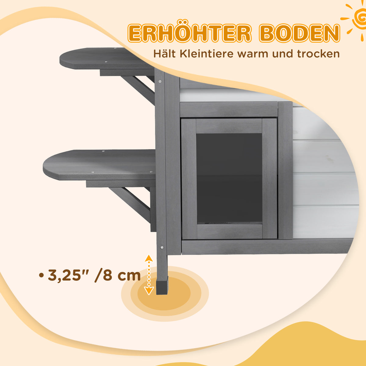 PawHut Katzenhaus Katzenhütte Katzenhöhle, 2 Stockwerke, wetterbeständig, 78,1 cm x 55,2 cm x 90,8 cm, Weiß + Grau