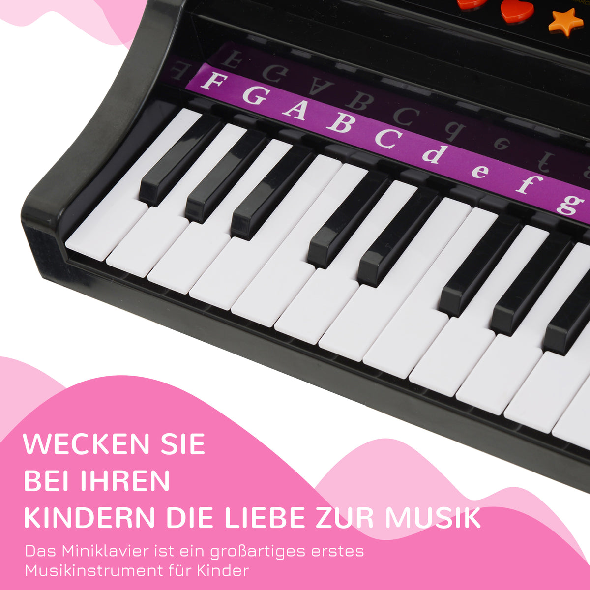 HOMCOM Kinder Klavier Mini-Klavier Piano Keyboard Musikinstrument MP3 USB inkl. Hocker 37 Tasten Schwarz