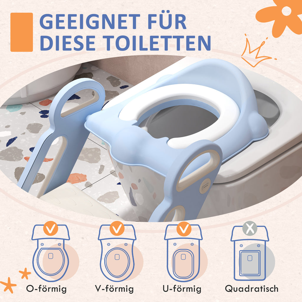 ZONEKIZ Toilettenaufsatz für Kinder, klappbar, mit Leiter, 2 Griffe, rutschfest, Spritzwasserschutz, blau