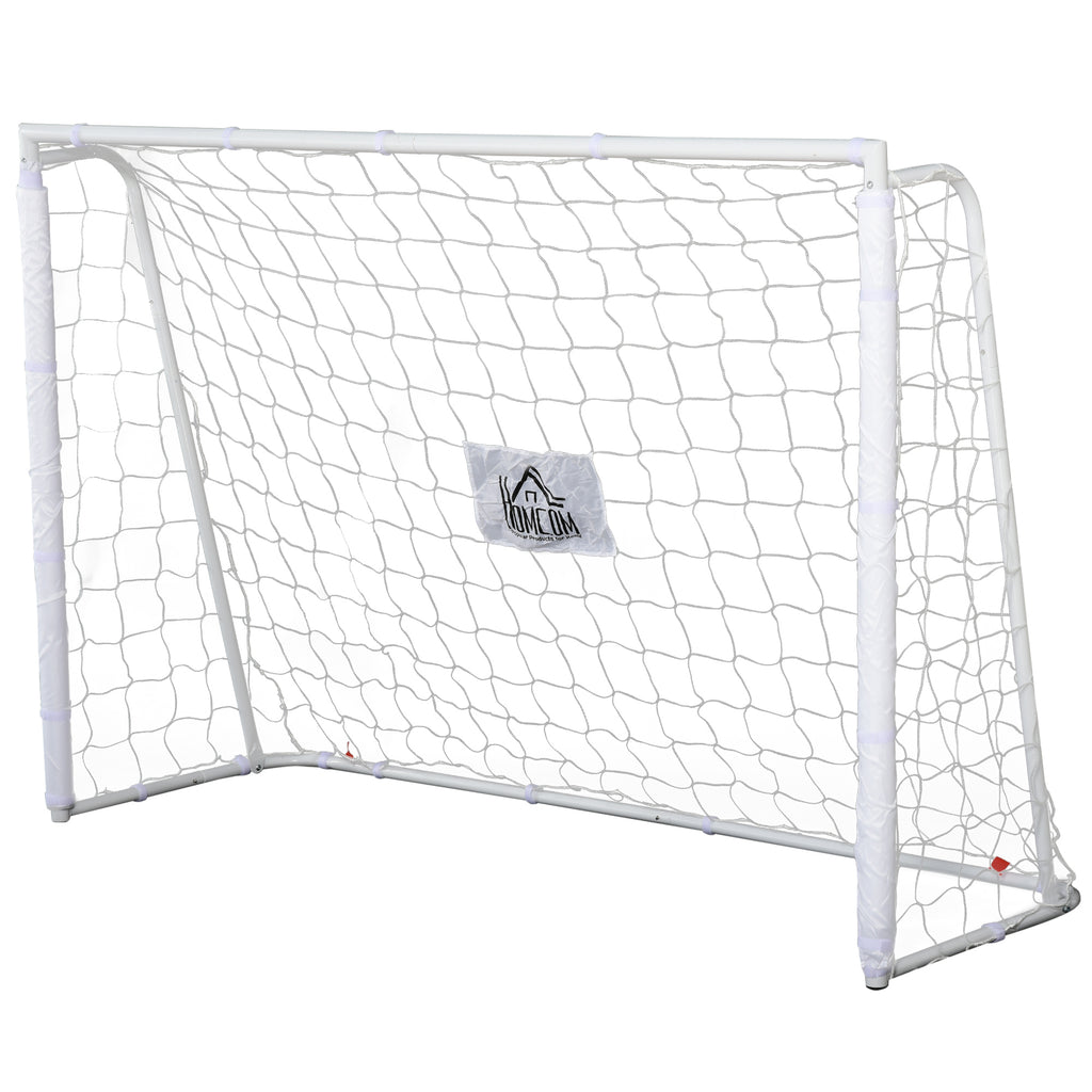 HOMCOM Fußballtor - Fußballnetz - Trainingsnetz Abm. 186L x 62B x 123H cm - Metallgestell PE-Netz - Erdanker & Werkzeug inklusive - Weiß
