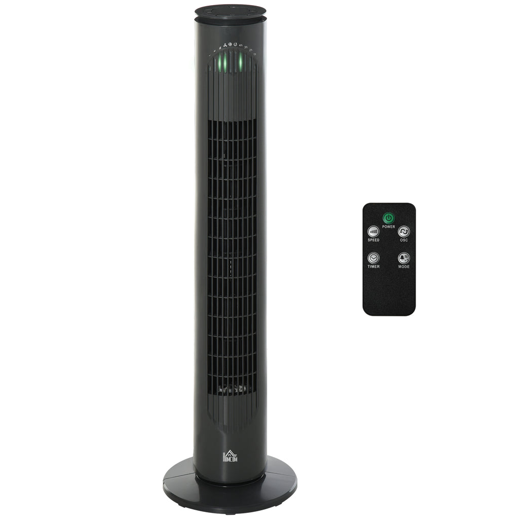 HOMCOM Säulenventilator 45W Fernbedienung Timer 3 Modi 3 Geschwindigkeiten oszillierend leise Ø 22 x 77 cm dunkelgrau