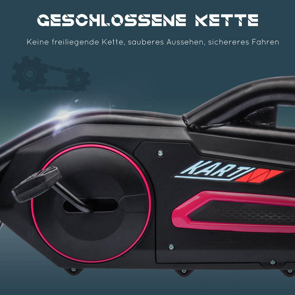 HOMCOM Go-Kart, Kinderfahrzeug mit verstellbarem Sitz, Tretfahrzeug, Tretauto mit Handbremse, 3-8 Jahre, Outdoor, Rosa