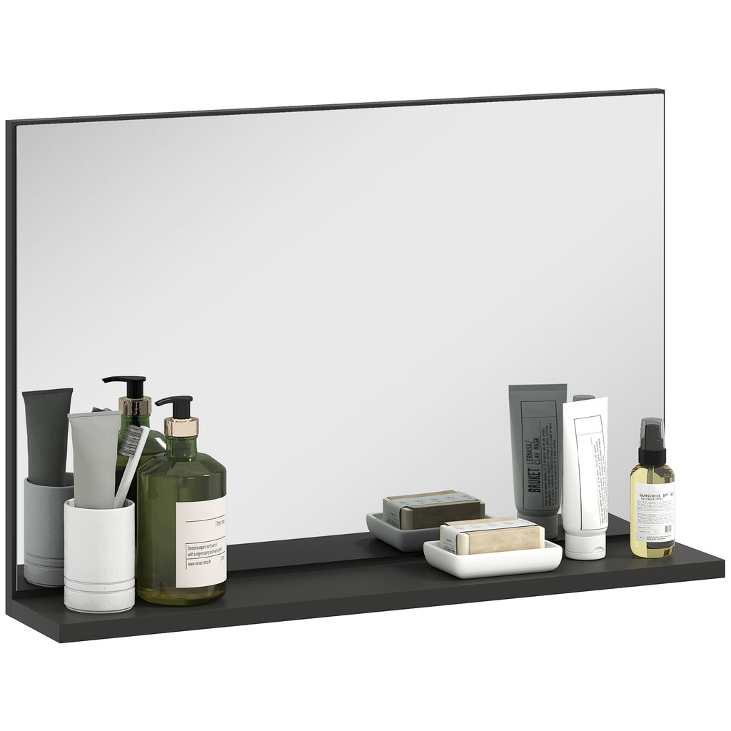 kleankin Badezimmerspiegel mit Regal Design Modern und Multifunktional an der Wand, 60x12x40 cm, Schwarz