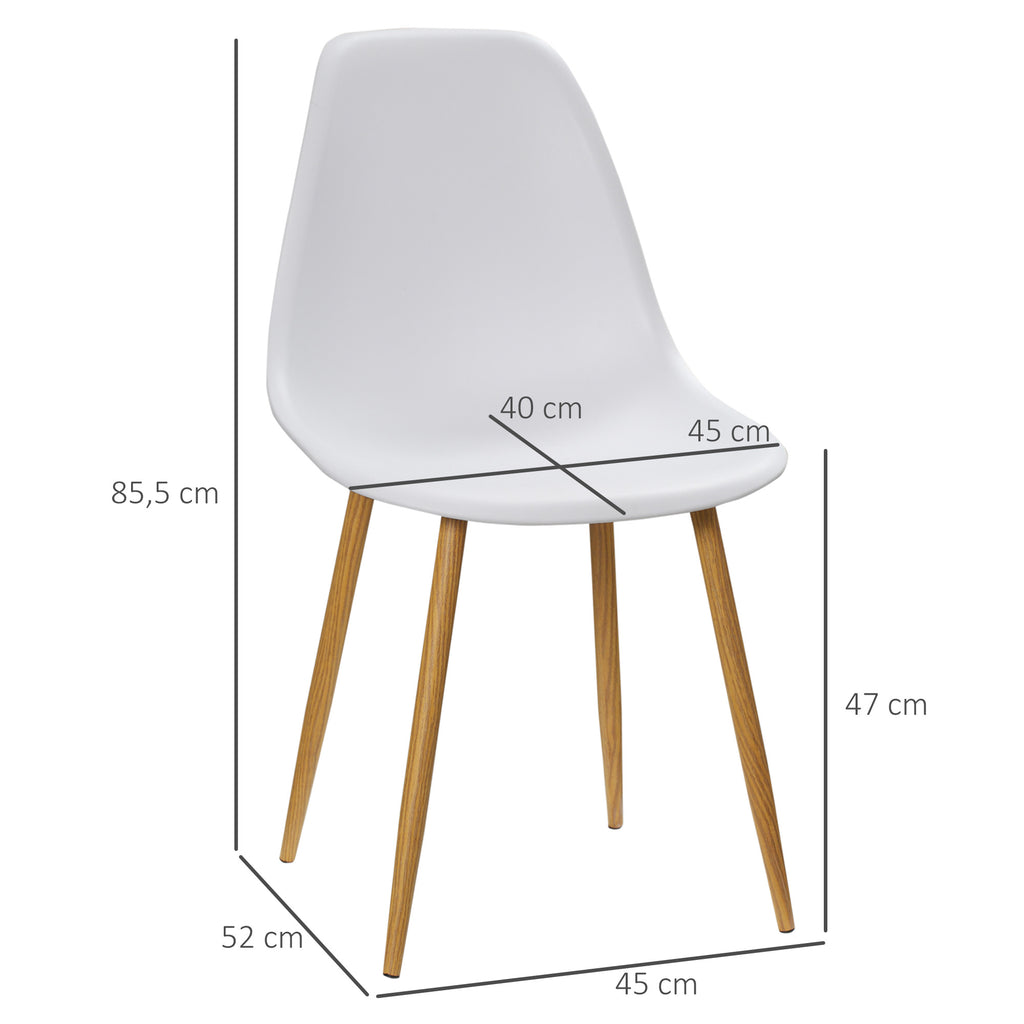 HOMCOM Esszimmerstuhl 4er-Set, Metallbeine in Holzoptik, rutschfeste Füße, bis 120 kg, Weiß/Holzdekor