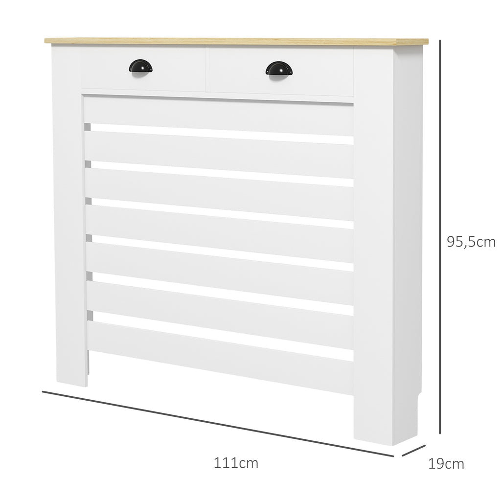 HOMCOM Heizkörperverkleidung Heizkörperabdeckung Lamellengitter mit 2 Schubladen aus Holz 111B x 19T x 95,5H cm weiß
