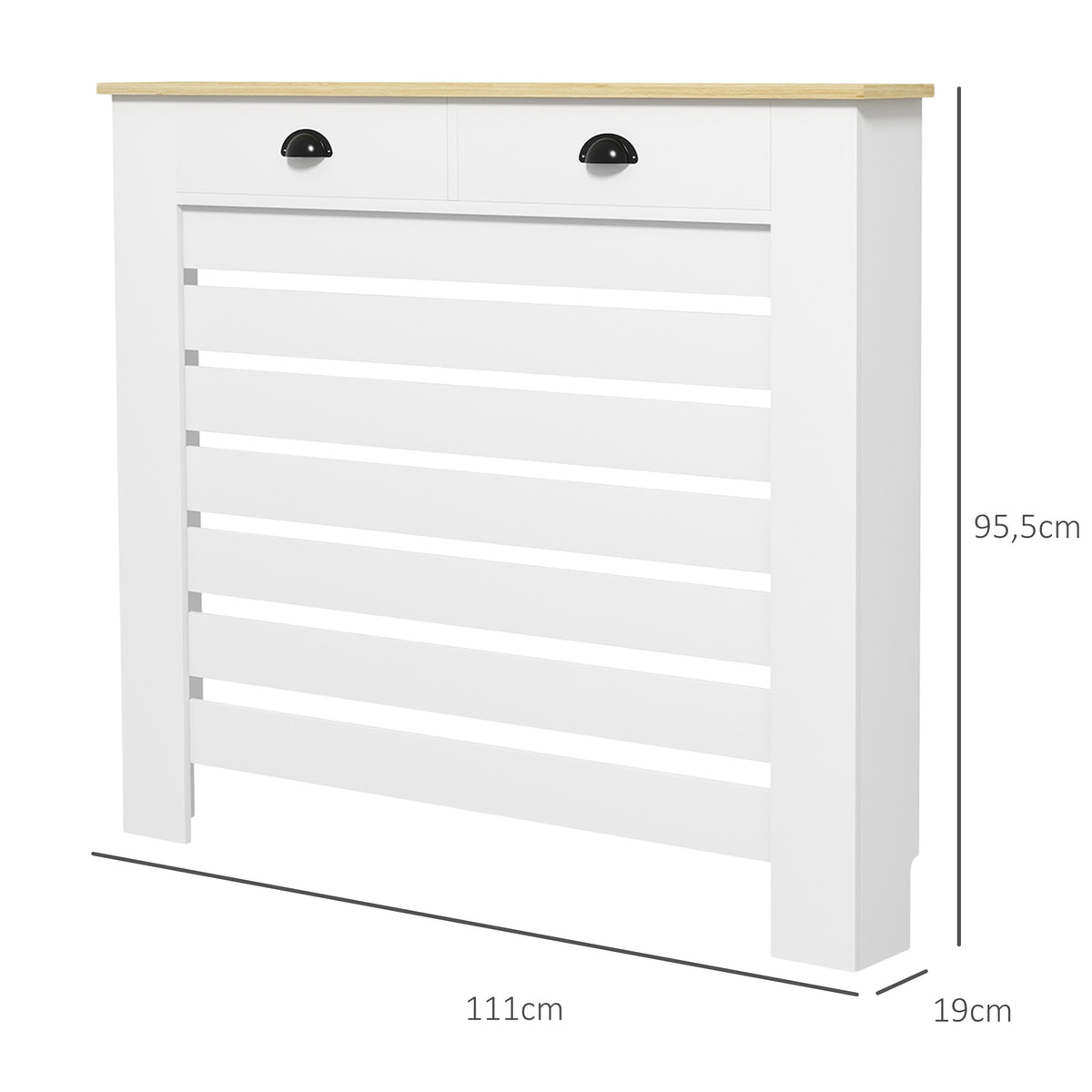 HOMCOM Heizkörperverkleidung Heizkörperabdeckung Lamellengitter mit 2 Schubladen aus Holz 111B x 19T x 95,5H cm weiß