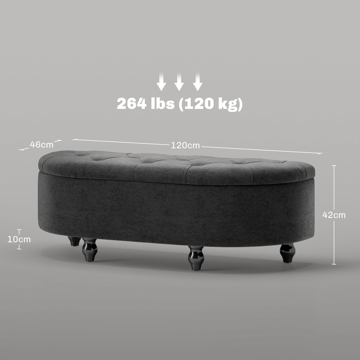 HOMCOM Hocker mit Stauraum, Sitztruhe, gepolstert, soft-close Deckel, Samtoptik, 120 x 46 x 42 cm, Dunkelgrau