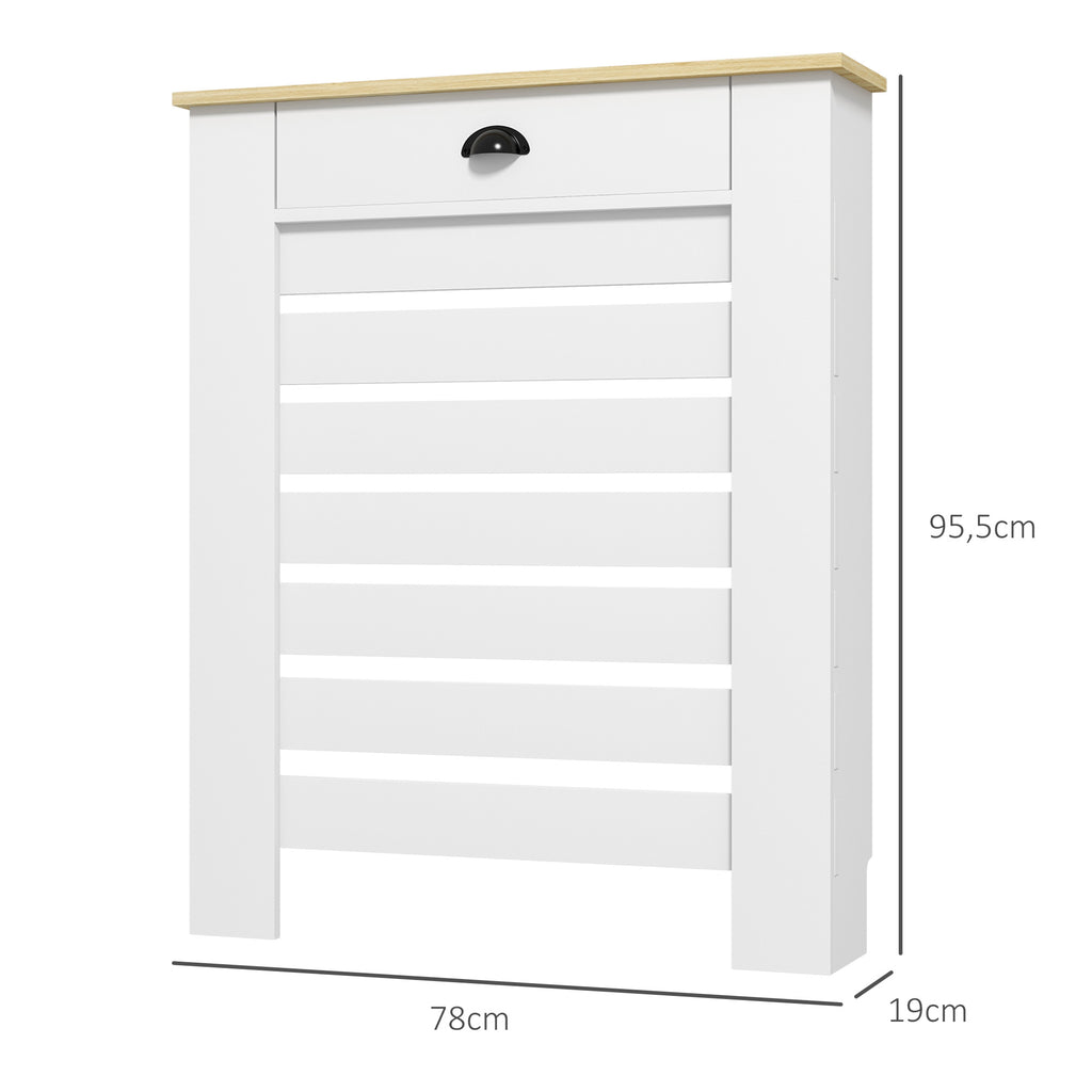HOMCOM Heizkörperverkleidung Heizkörperabdeckung horizontale Lamellengitter mit 2 Schubladen aus Holz 78B x 19T x 95,5H cm weiß