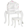 HOMCOM Kinderschminktisch mit Hocker Frisiertisch Frisierkommode mit Schublade Spiegel für Mädchen Akryl Rosa+Weiß 63 x 40 x 85,5 cm