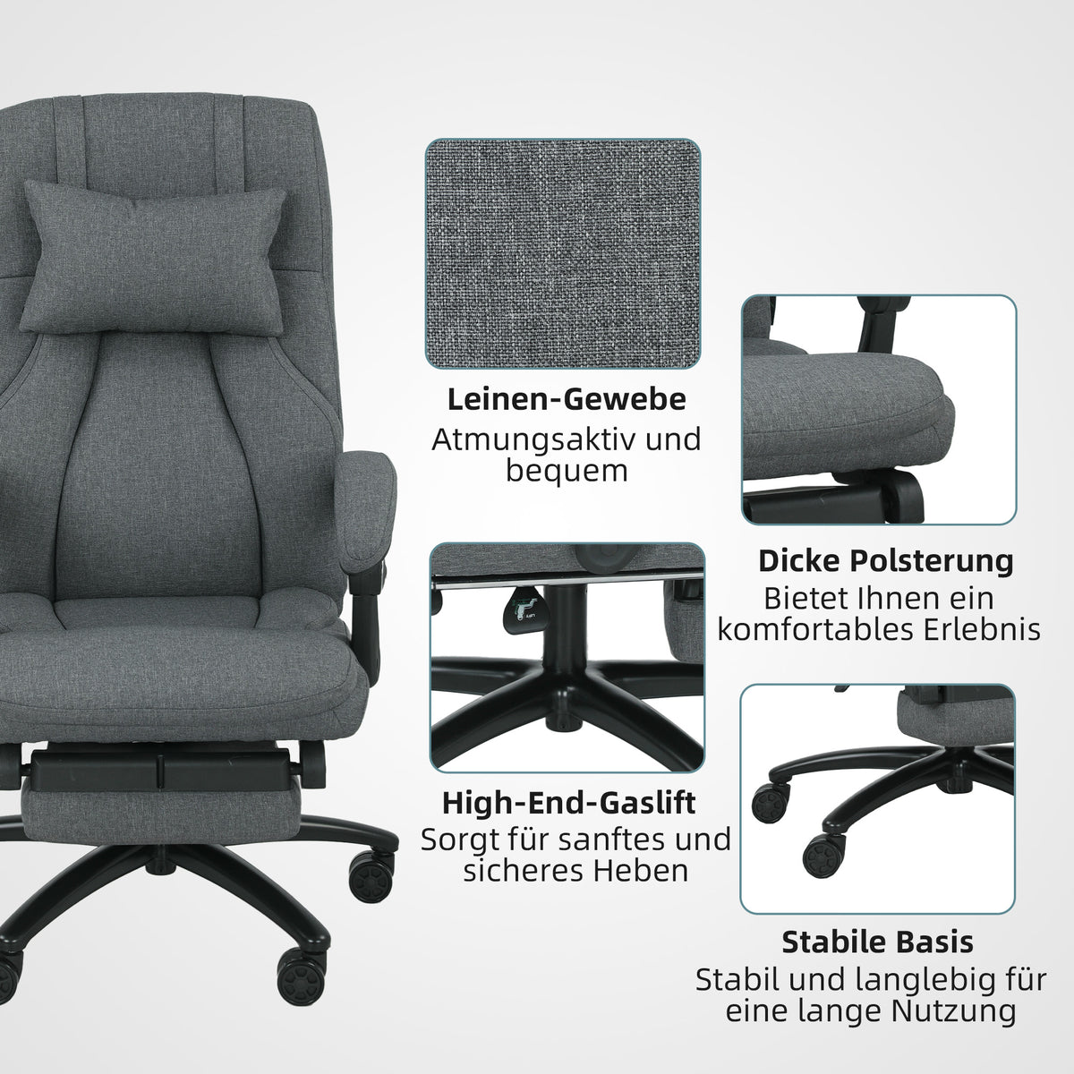 Vinsetto Massage-Bürostuhl, USB-Schnittstelle, schwenkbare Räder, Dunkelgrau