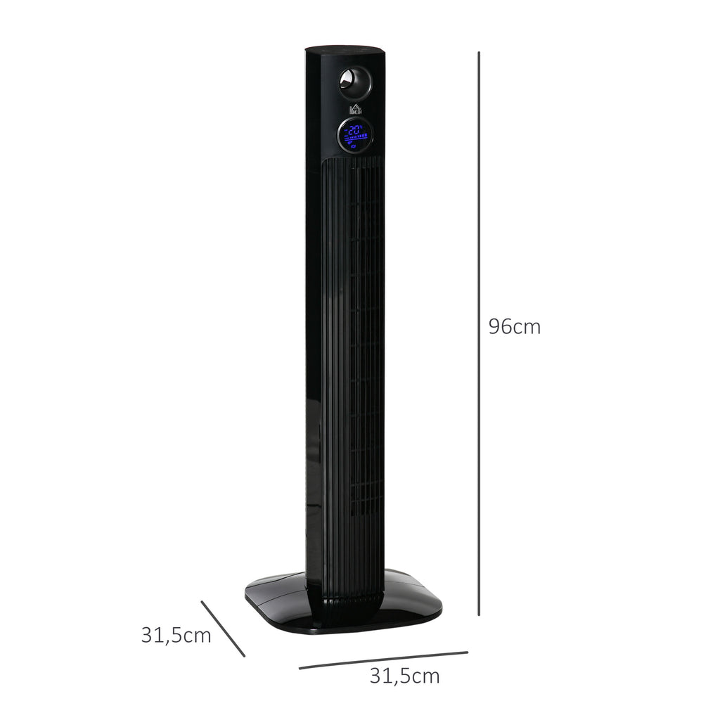 HOMCOM Turmventilator mit 70° Oszillation, 3 Modi und 3 Geschwindigkeiten, 12-Stunden Timer, 45 W, geeignet für Aromatherapie, Fernbedienung, schwarz
