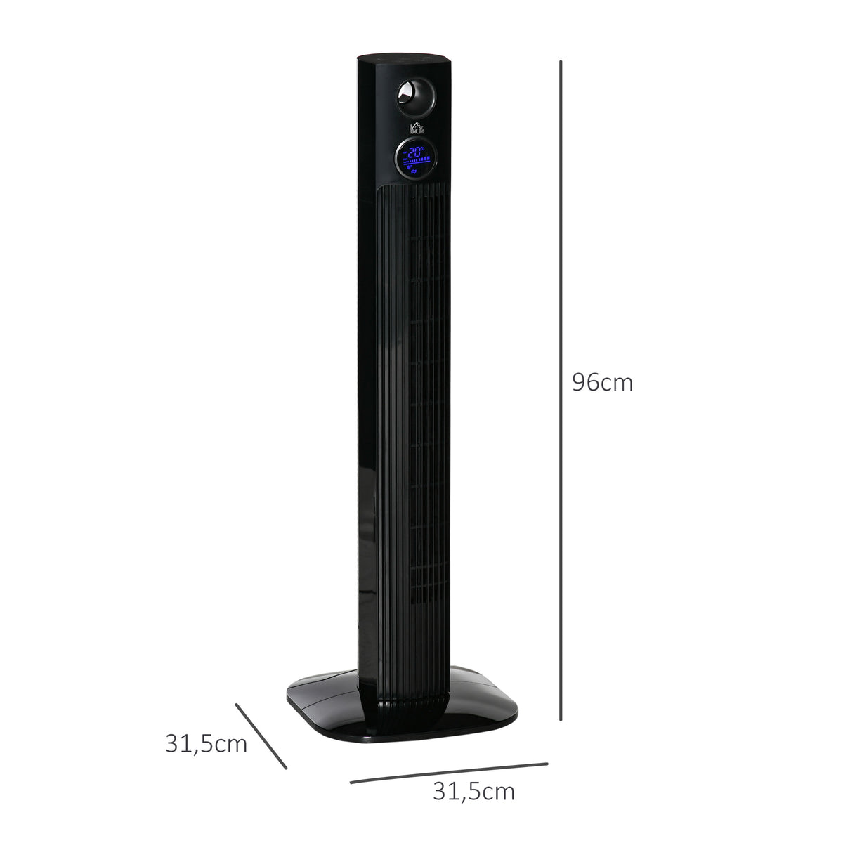 HOMCOM Turmventilator mit 70° Oszillation, 3 Modi und 3 Geschwindigkeiten, 12-Stunden Timer, 45 W, geeignet für Aromatherapie, Fernbedienung, schwarz