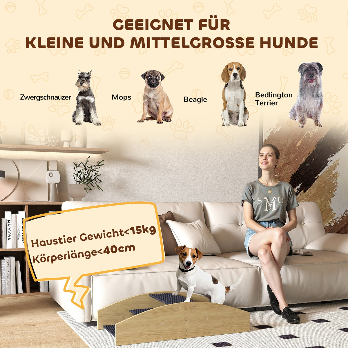 PawHut Agility Hundeschaukel, 2-in-1 Wippe und Treppe, rutschfest, Tanneholz, 80 x 39,5 cm
