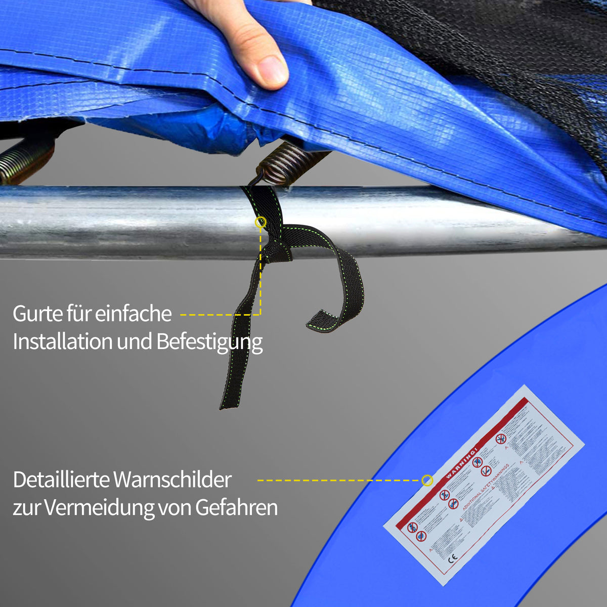 HOMCOM Trampolin Randabdeckung Ø366cm cm breit, Reißfest UV-resistent Federabdeckung, Wasserabweisend, Trampolinzubehör Randschutz Sicherheitsnetz Ersatzteile für Gartentrampoline, Blau