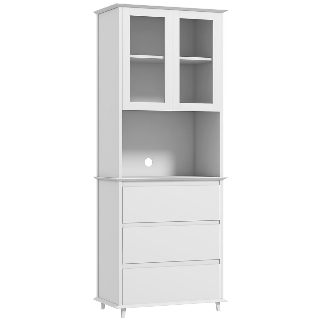 HOMCOM Küchenbuffet Aufbewahrungsschrank 2 Glastüren 3 Schubladen und mittleres Fach 68B x 38T x 172H cm MDF weiß