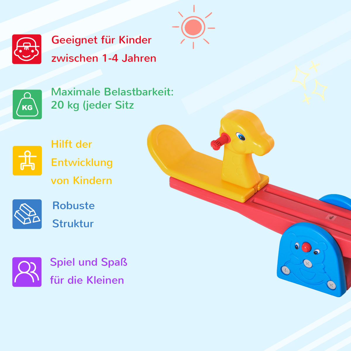 HOMCOM Kinder Gartenwippe Wippe mit Hirschform Kinderwippe Karussellwippe für 1-4 Jahre Kinder Kunststoff mehrfarbig 150 x 32 x 60 cm