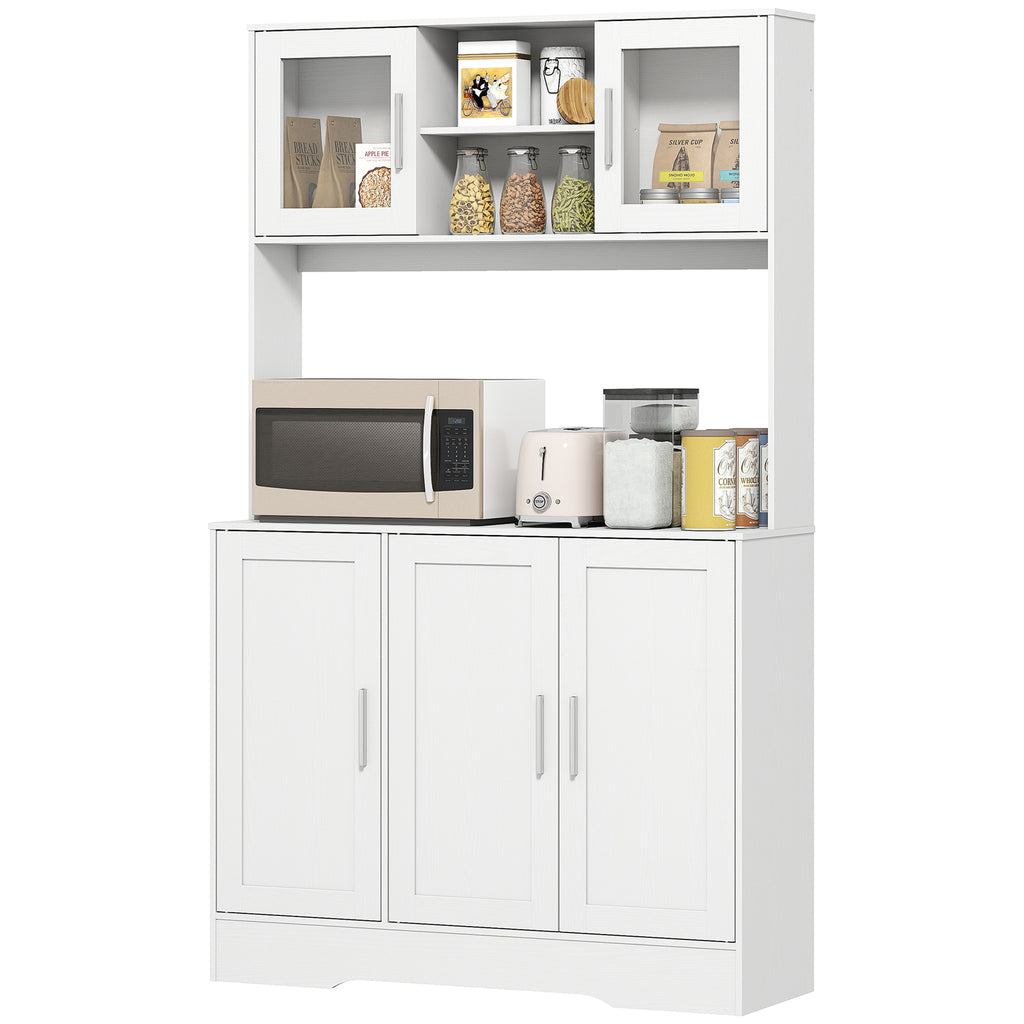 HOMCOM Küchenschrank, Skandinavisches Design, 4 Schränke, verstellbare Regale, Glastüren, offene Fläche, Spanplatte, MDF, Weiß