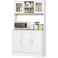 HOMCOM Küchenschrank, Skandinavisches Design, 4 Schränke, verstellbare Regale, Glastüren, offene Fläche, Spanplatte, MDF, Weiß
