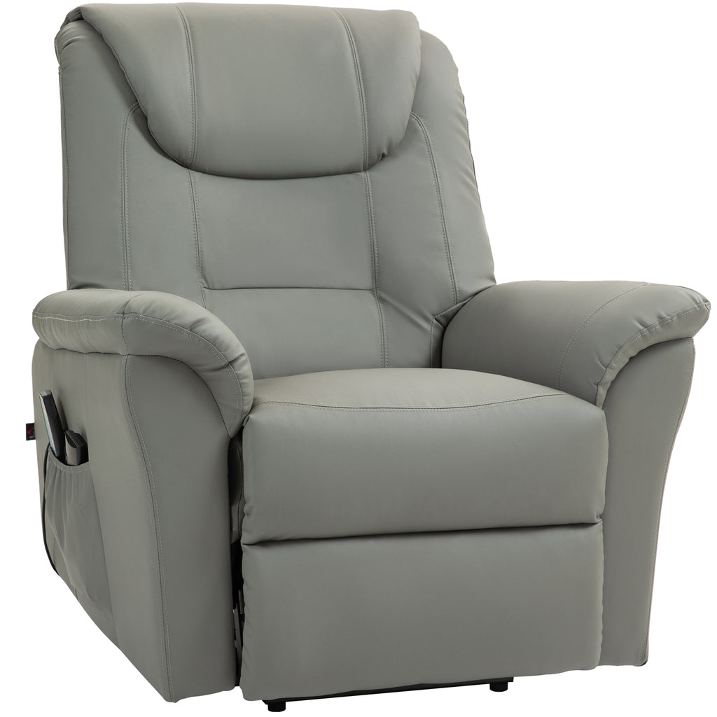 HOMCOM Relaxsessel mit Aufstehhilfe, Massage, Heizung, Kunstleder, 93x95x106 cm, Hellgrau