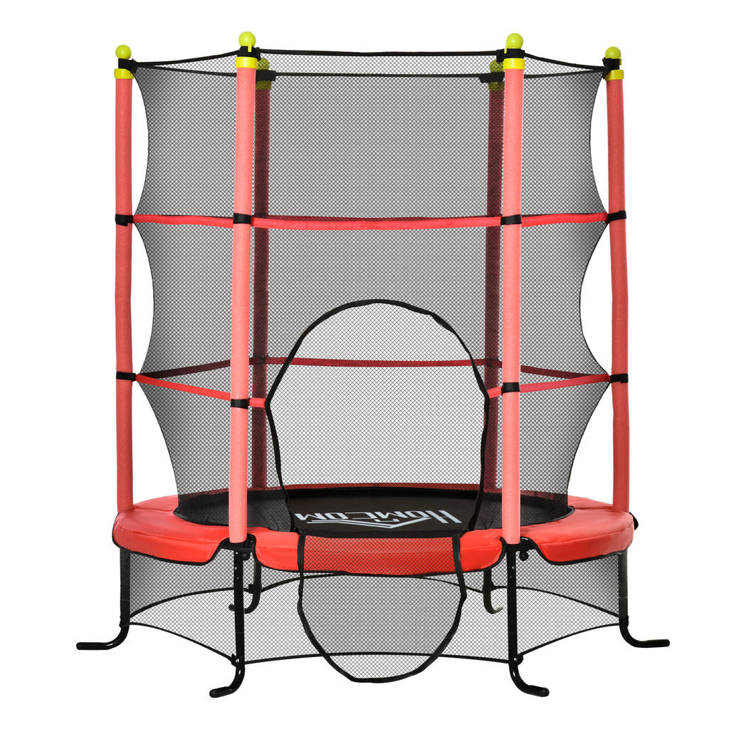 HOMCOM Kindertrampolin mit Sicherheitsnetz, Randpolsterung, wetterfest, Metallrahmen, bis 50 kg, Ø163cm x 163 cm, Rot