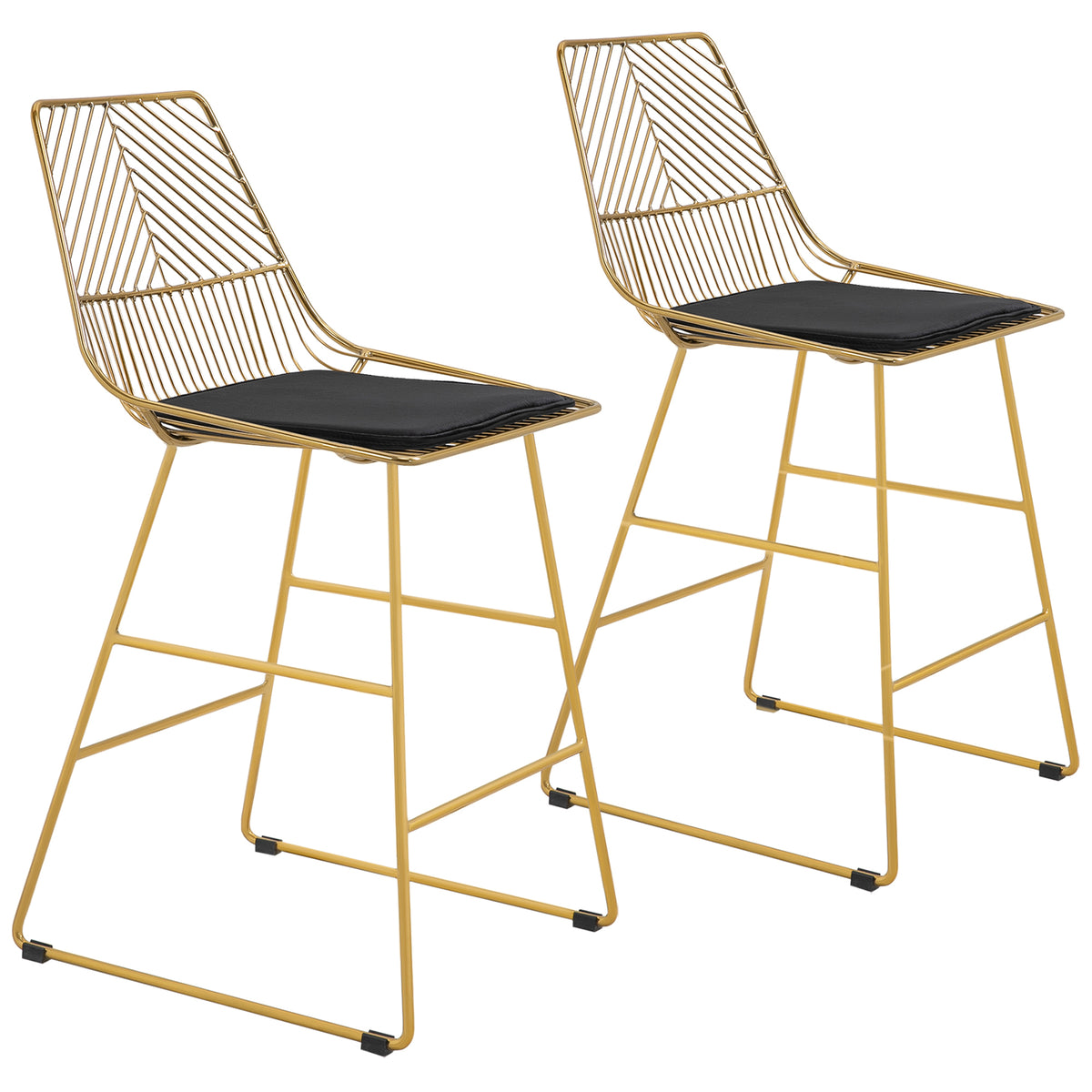 HOMCOM Barhocker Set, geometrisches Metalldesign, abnehmbares Samtkissen, Fußstütze, Gold
