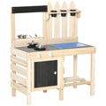 Outsunny Matschküche Outdoor Sandspieleset aus Holz Gartenküche Spieltisch Sand mit Pflanztöpfe Edelstahl Zubehör Spielzeugset Spielzeugküche für 3-7 Jahre 81,5 x 46 x 102,5 cm