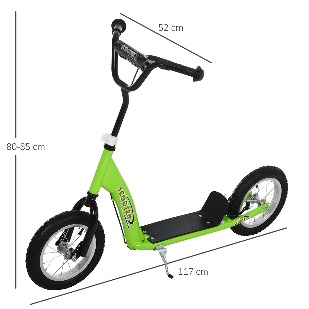 HOMCOM Roller für Kinder ab 5 Jahren mit großen Rädern, höhenverstellbarem Lenker, Bremsgriff und Seitenständer aus Stahl in Grün
