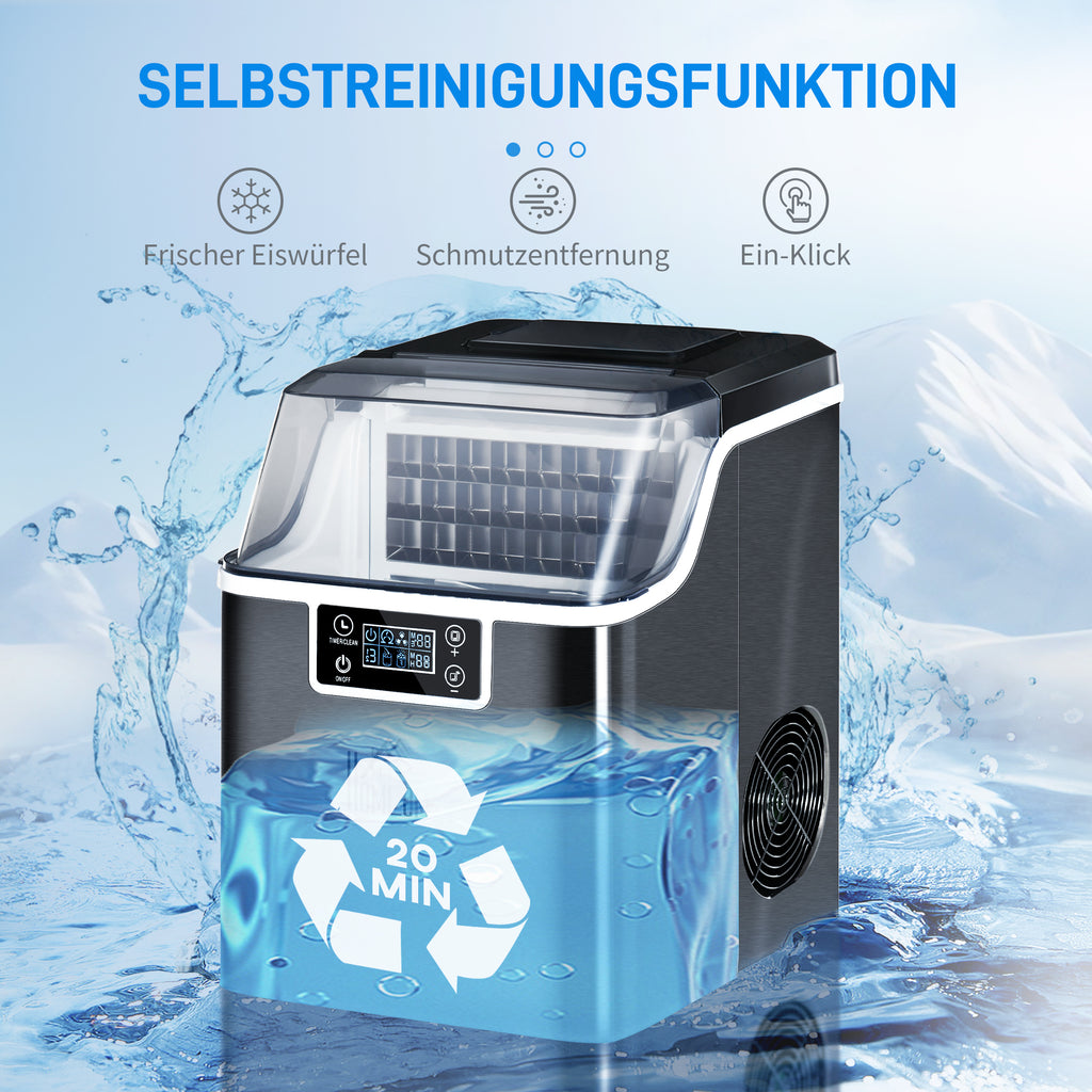 HOMCOM Eiswürfelmaschine Eiswürfelspender Ice-Maker 20kg/24h 2,3L Eiswürfelbereiter mit 3,2 L Wassertank, Schwarz