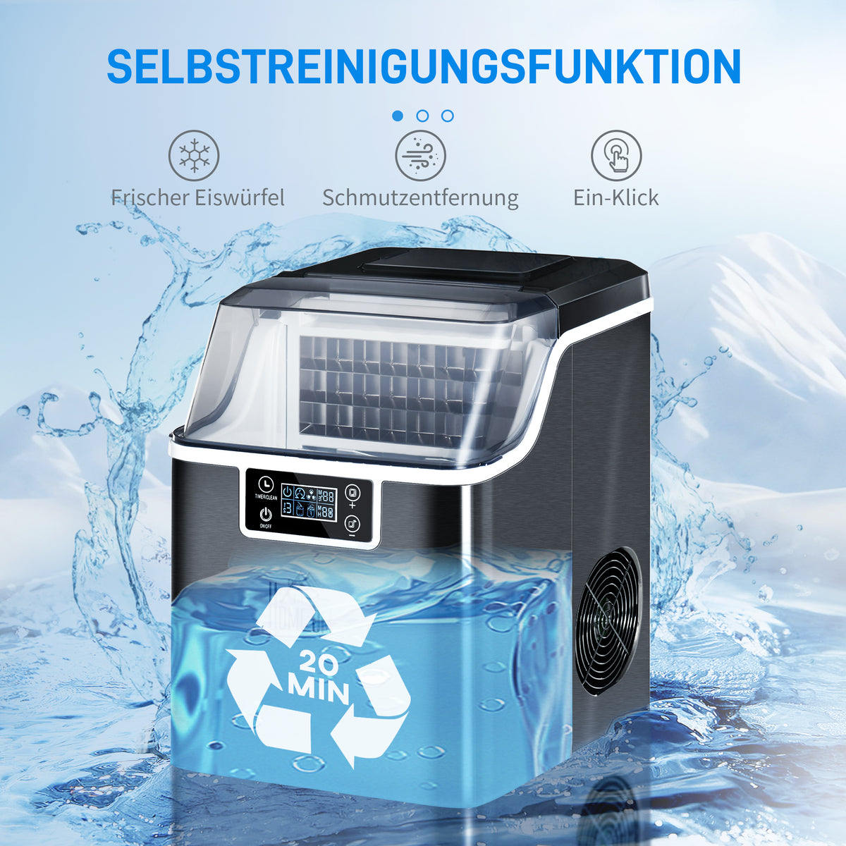HOMCOM Eiswürfelmaschine Eiswürfelspender Ice-Maker 20kg/24h 2,3L Eiswürfelbereiter mit 3,2 L Wassertank, Schwarz