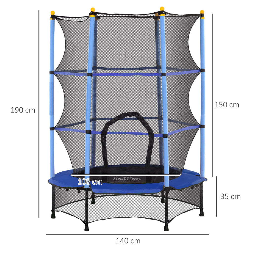 HOMCOM Trampolin für Kinder, Ø140 cm, mit Sicherheitsnetz, für innen und außen, Stahl, Kunststoff, belastbar bis 50 kg, Blau
