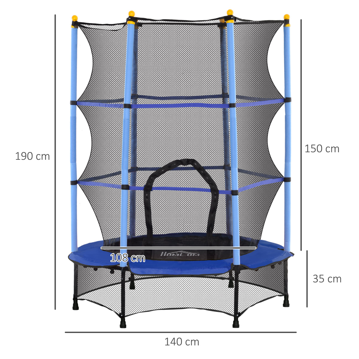 HOMCOM Trampolin für Kinder, Ø140 cm, mit Sicherheitsnetz, für innen und außen, Stahl, Kunststoff, belastbar bis 50 kg, Blau
