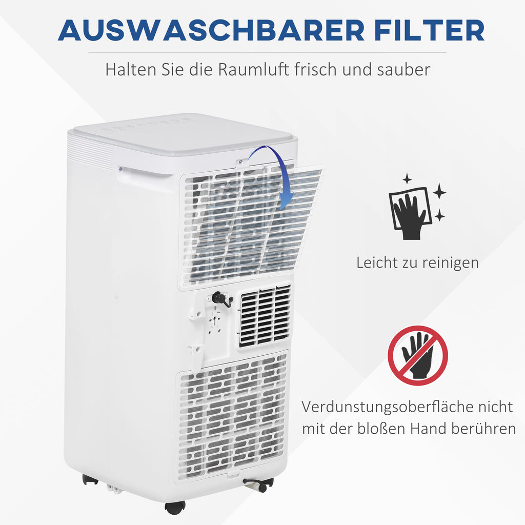 HOMCOM Mobile Klimaanlage 8000BTU 2,3KW 4-in-1 Klimagerät mit Abluftschlauch, Kühlen, Lüften, Entfeuchten und Schlafen, 24h Timer mit Fernbedienung Nutzungsraum 13-18㎡ ABS Weiß+Grau