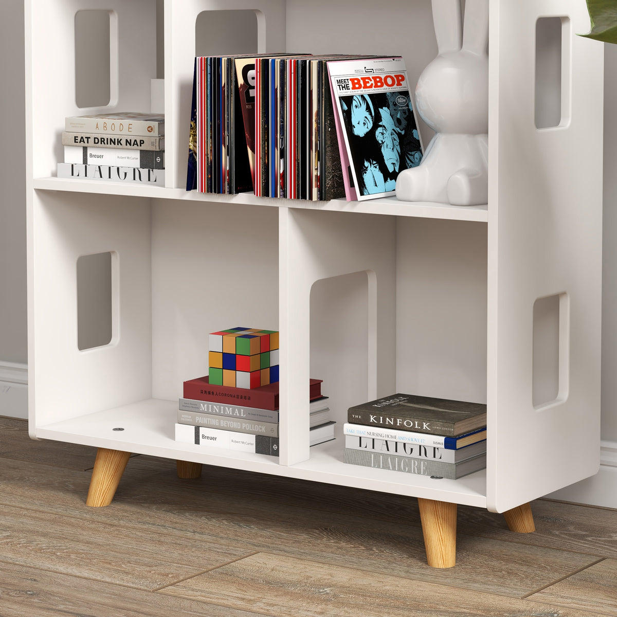 ZONEKIZ Kinderregal für Spielzeug und Bücher Hausform 3 Ebenen 65 x 25 x 108,5 cm weiß und natur