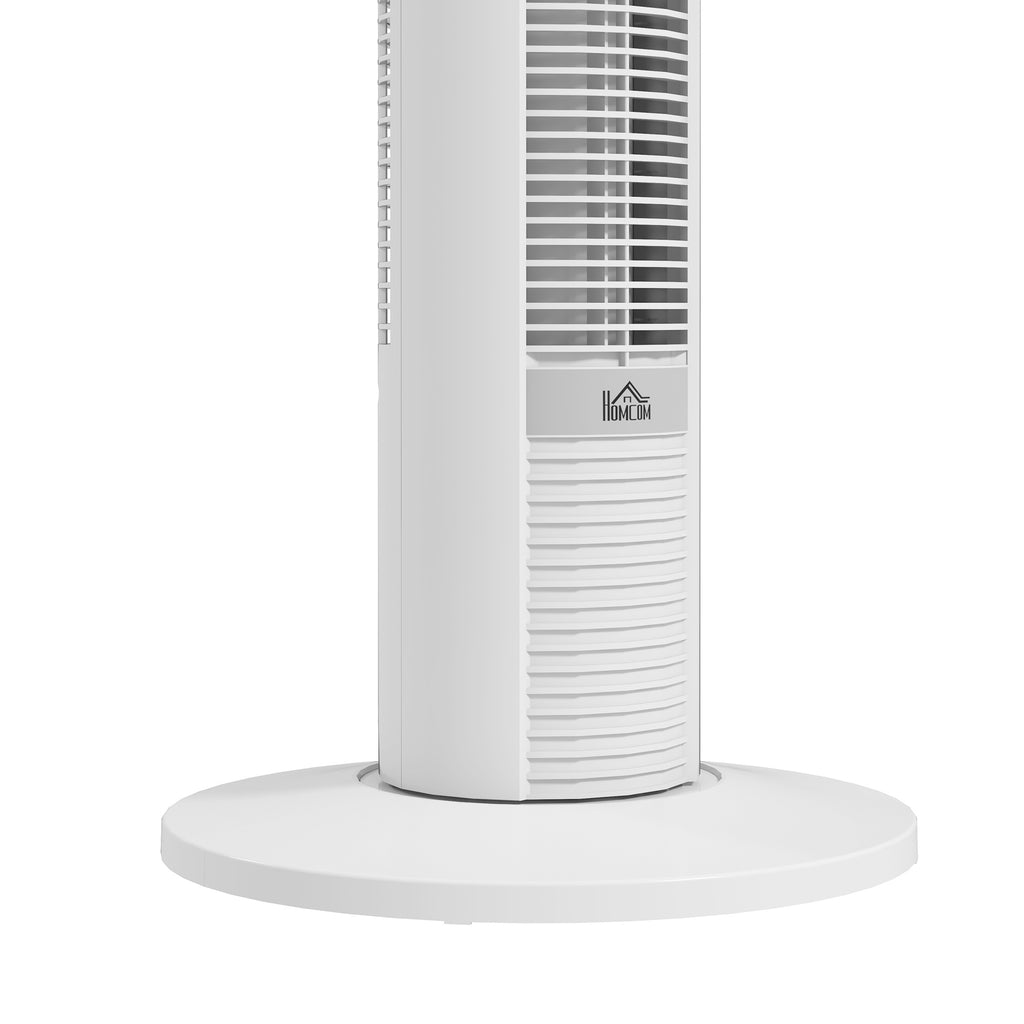 HOMCOM Turmventilator mit Fernbedienung, 12-Stunden-Timer, Schlafmodus, 3 Geschwindigkeiten, 31,5 x 31,5 x 96 cm Weiß