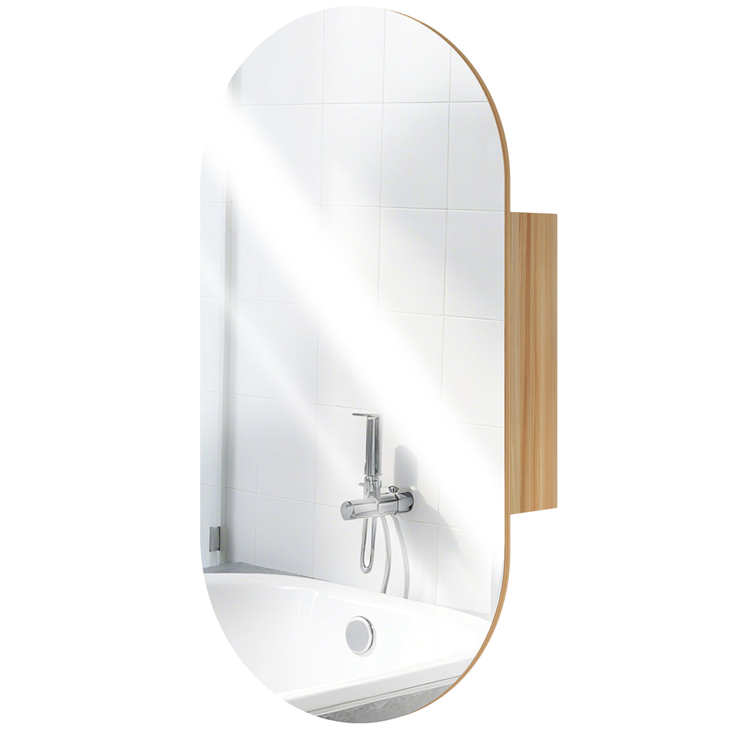 HOMCOM Wandspiegelschrank Badezimmer mit ovalem Spiegel 45 x 90 cm modern rahmenlos Naturholz