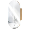 HOMCOM Wandspiegelschrank Badezimmer mit ovalem Spiegel 45 x 90 cm modern rahmenlos Naturholz