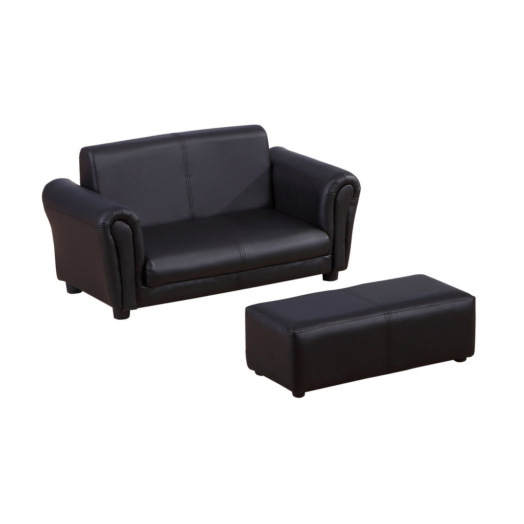 HOMCOM Kindersessel mit Fußhocker, Kindercouch mit Hocker, Kindersofa, Sofa Sessel, Schwarz, 83 x 42 x 41 cm