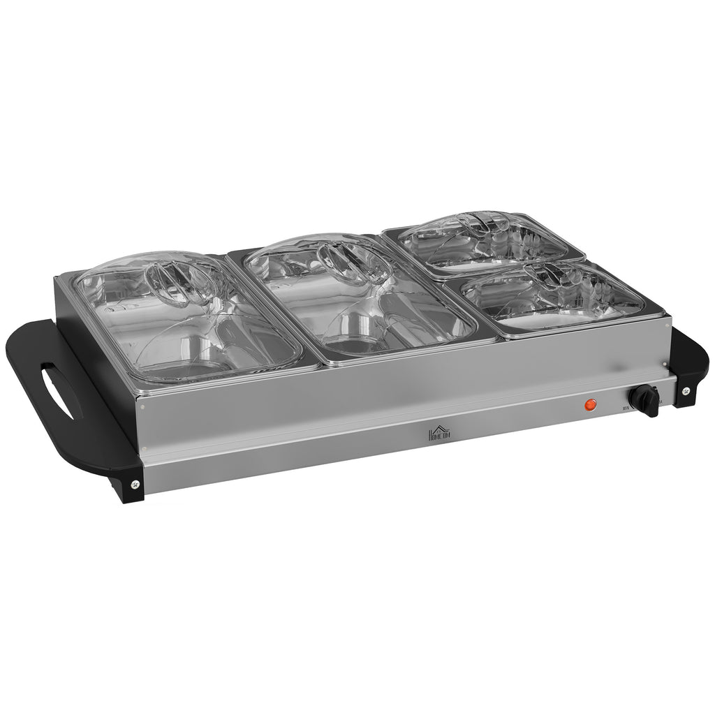 HOMCOM 2-in-1 Buffetwärmer 6,8L Warmhalteplatte 300 Watt Edelstahl Speisewärmer Silber