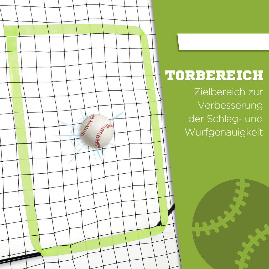 HOMCOM Baseball-Rückprallnetz, wetterbeständig, Metallrahmen, grüne Trefferzone, 174H x 123B x 90T cm