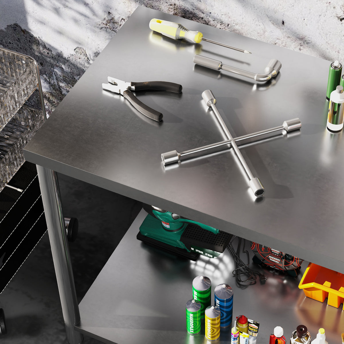 HOMCOM Arbeitstisch aus Edelstahl, 2 Regale, für Küche, Garage, Garten, 90 x 60 x 86 cm, silber