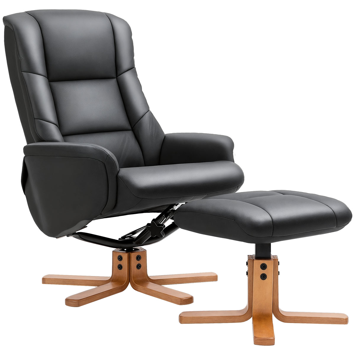HOMCOM Relaxsessel mit Hocker, Liegefunktion, Kunstlederbezug, bis 150 kg, 71 x 84 x 102 cm, Schwarz