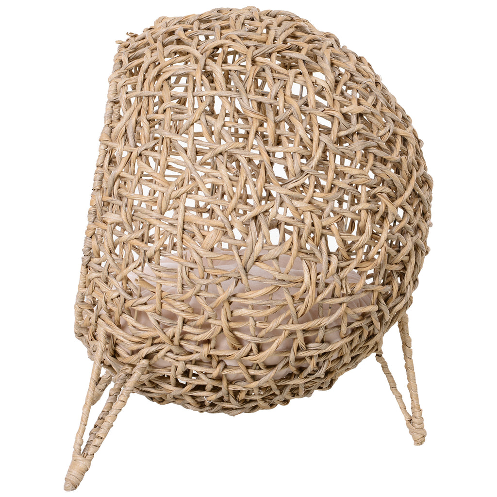 PawHut Katzenhaus aus Rattan mit Kissen Katzenschlafplatz Katzenhöhle mit erhöhten Füßen Natur Ø52 x 58 cm