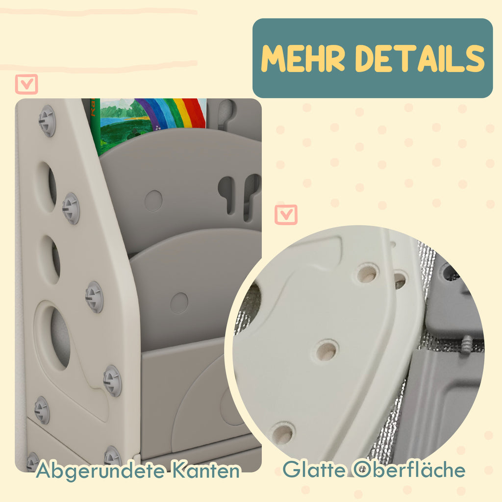 AIYAPLAY Kinderschrank, 4 Regalböden, 2 Aufbewahrungsboxen, HDPE, 67x29x98cm, Hellgrau