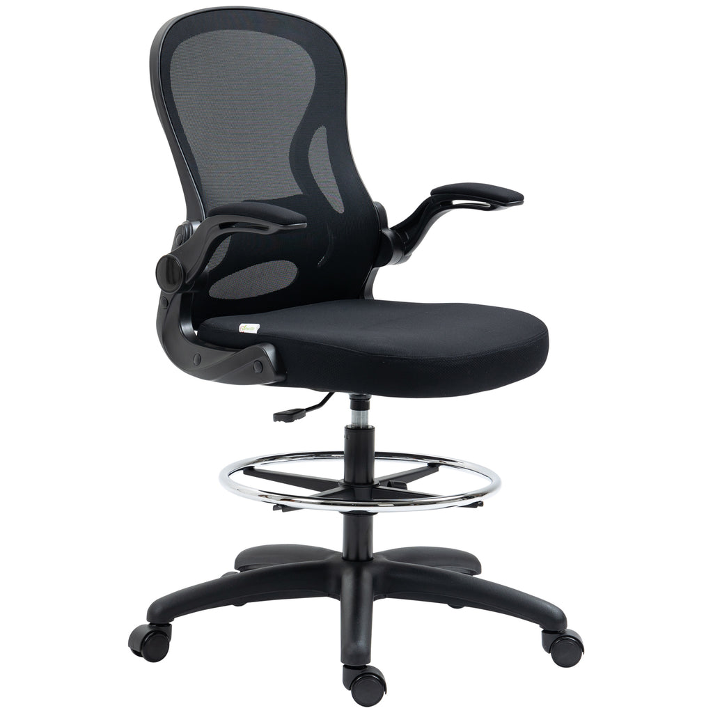 Vinsetto Zeichenstuhl, höhenverstellbarer Bürostuhl, mit Fußstütze, 59 cm x 65 cm x 122 cm, Schwarz