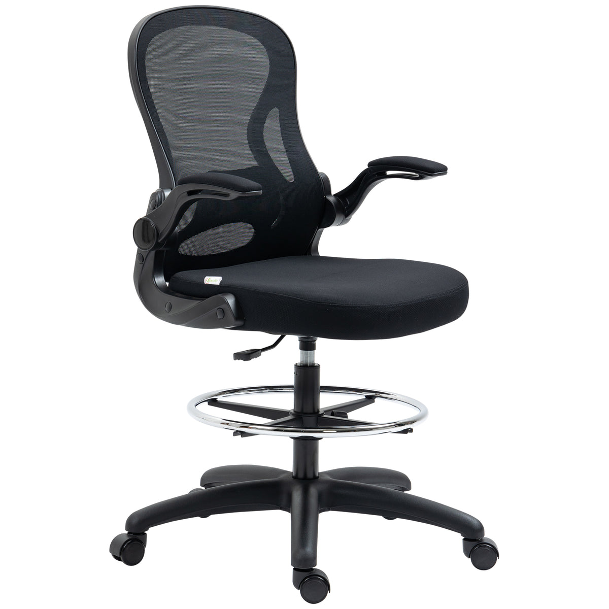 Vinsetto Zeichenstuhl, höhenverstellbarer Bürostuhl, mit Fußstütze, 59 cm x 65 cm x 122 cm, Schwarz