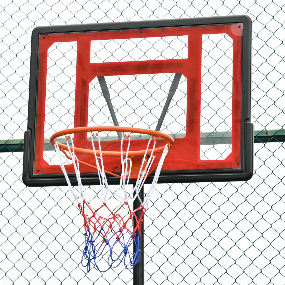 HOMCOM Rollbarer Basketballständer, Verstellbarer Basketballkorb, freistehend, Kunststoff, Stahl, 75L x 83B x 205-261H cm