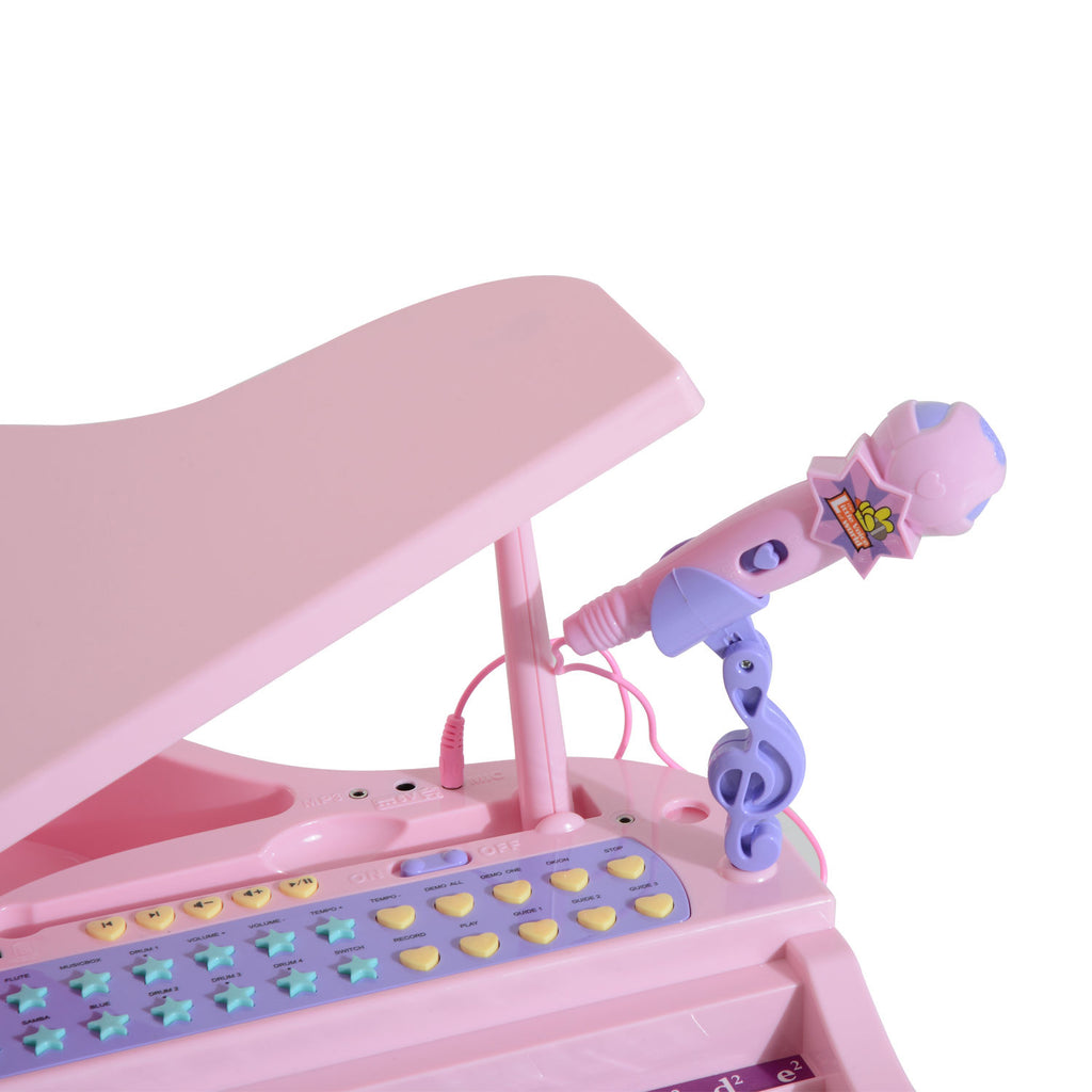 HOMCOM Kinder Klavier Mini-Klavier Piano Keyboard Musikinstrument MP3 USB inkl. Hocker 37 Tasten Rosa