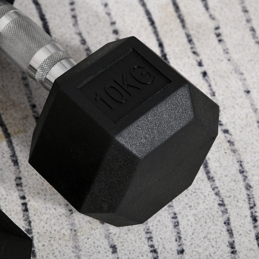 HOMCOM Hantelset, 2er Set Hanteln mit gerändeltem Griff, Kurzhantelset aus Gusseisen, 2 x 10 kg, Kurzhanteln für Männer und Frauen, Dumbbell Set für Zuhause, Fitnessstudio, Krafttraining